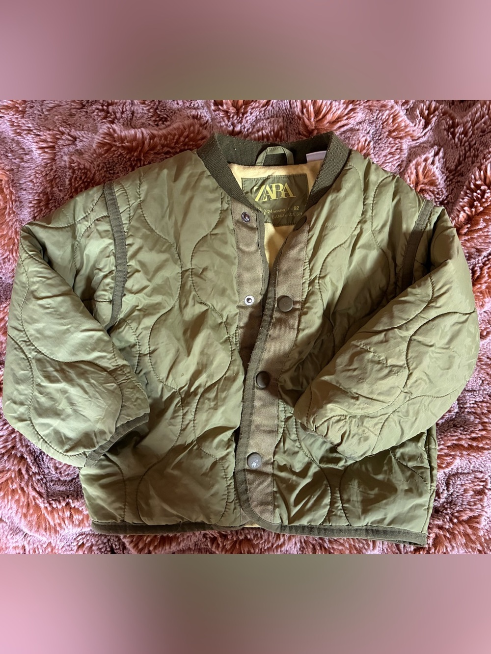 Zara Kids Olive Green Quilted Jacket in size 18-24 months